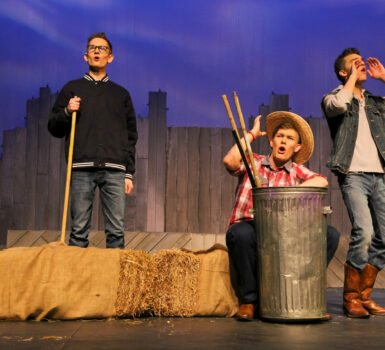 Daniel (left) in the Musical Theatre Company's 2017 production of Footloose.