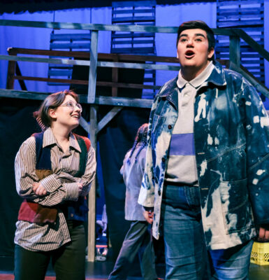Andrew (right) in Urinetown: The Musical, performed by MTYP's Musical Theatre Company this past April